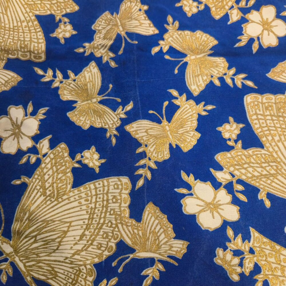 Vintage Butterfly Scarf Blue Gold Boho Headscarf Square Kerchief Wrap Bandana - Picture 3 of 13